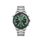 Hugo Boss Globetrotter Chronograph Green Dial Silver Stainless Steel Bracelet Watch – 1513930