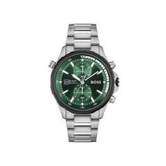 Hugo Boss Globetrotter Chronograph Green Dial Silver Stainless Steel Bracelet Watch – 1513930