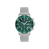 Hugo Boss Admiral Chronograph Green Dial Silver Mesh Stainless Steel Bracelet Men’s Watch – 1513905