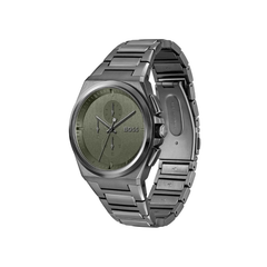 Hugo Boss Steer Chronograph Green Dial Gray Stainless Steel Metal Bracelet Men’s Watch – 1514045
