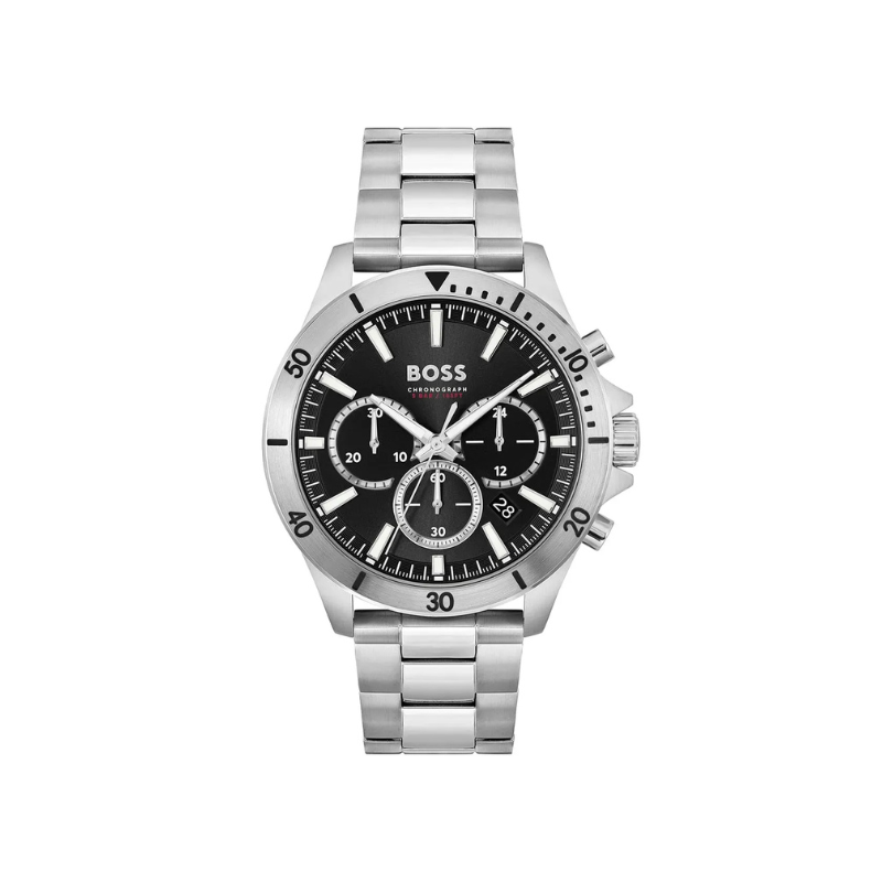 Hugo Boss Troper Chronograph Black Dial Silver Stainless Steel Metal Bracelet Men’s Watch – 1514057