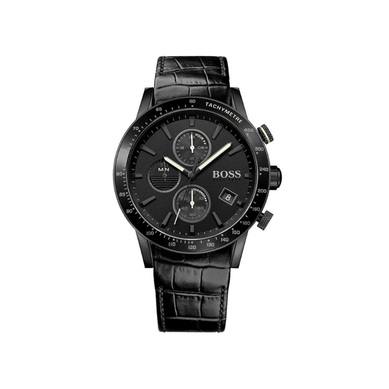 Hugo Boss Rafale Chronograph Black Dial Black Leather Strap Watch – 1513389