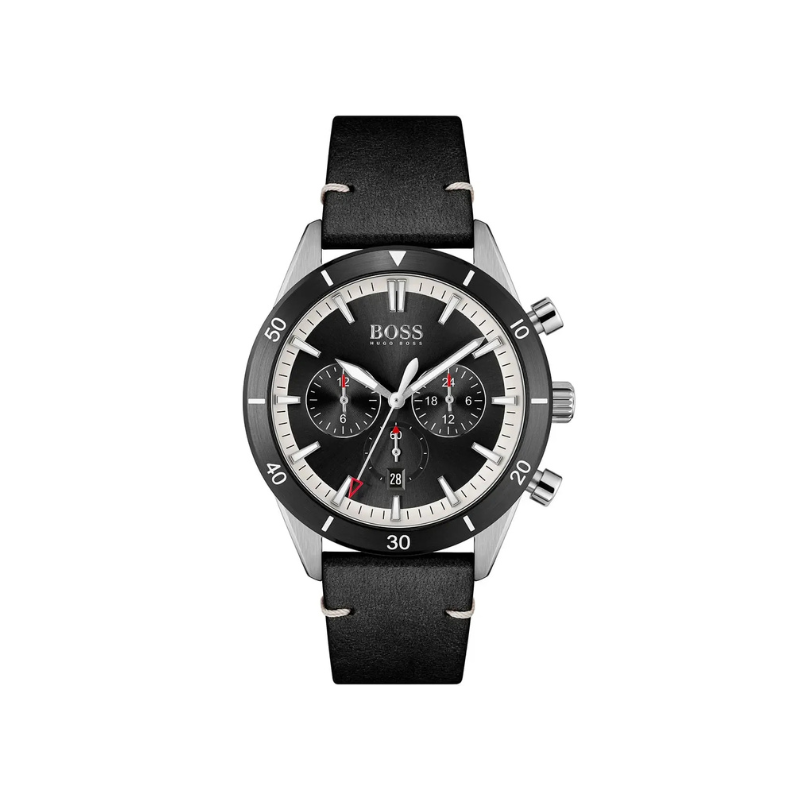 Hugo Boss Santiago Chronograph Black Dial Black Leather Strap Watch – 1513864