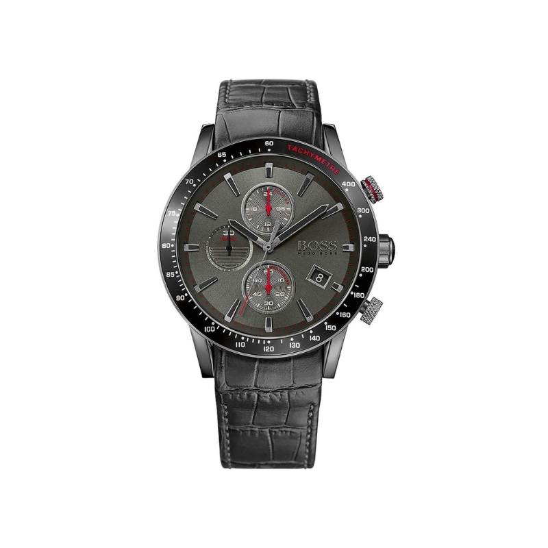 Hugo Boss Rafale Chronograph Gray Dial Black Leather Strap Watch – 1513445
