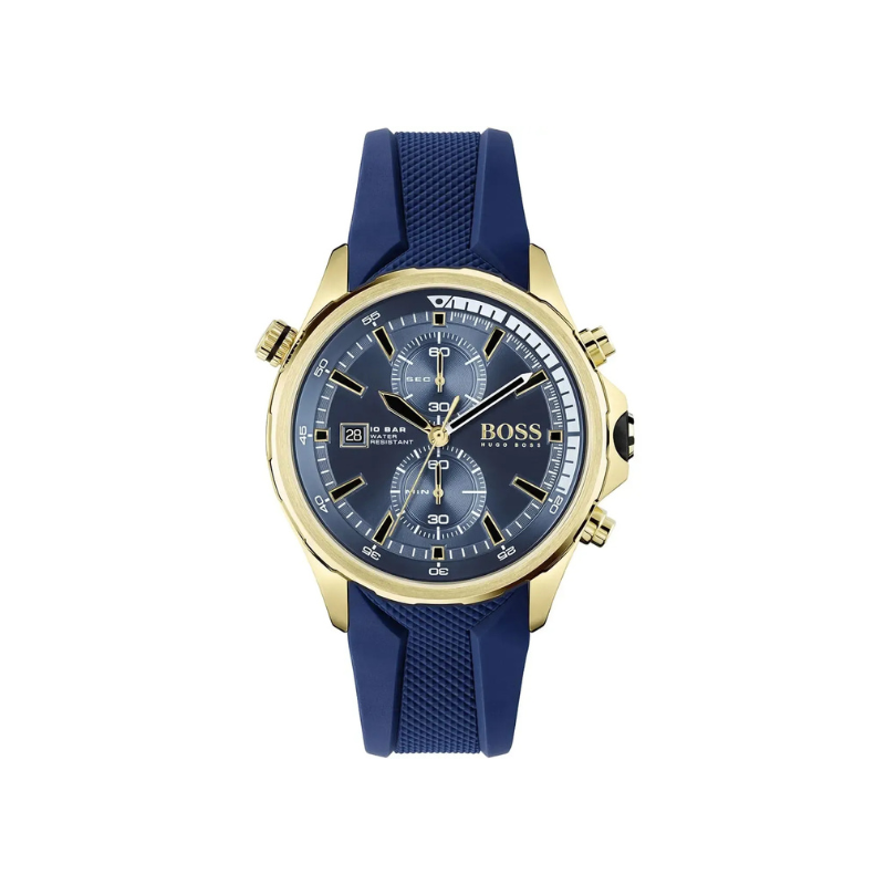 Hugo Boss Globetrotter Chronograph Blue Dial Blue Rubber Strap Watch – 1513822