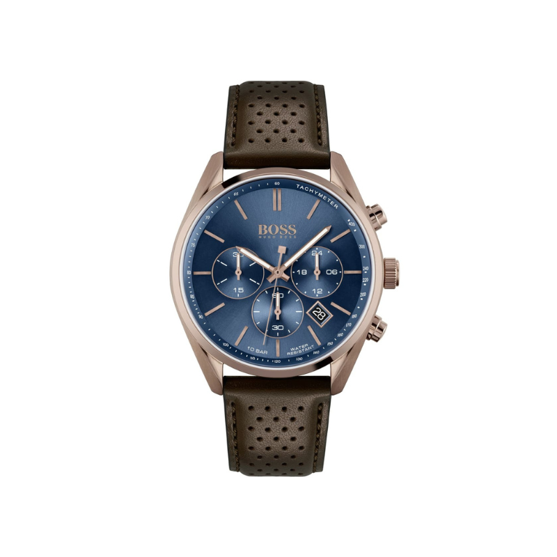 Hugo Boss Champion Chronograph Blue Dial Brown Leather Strap Watch – 1513817