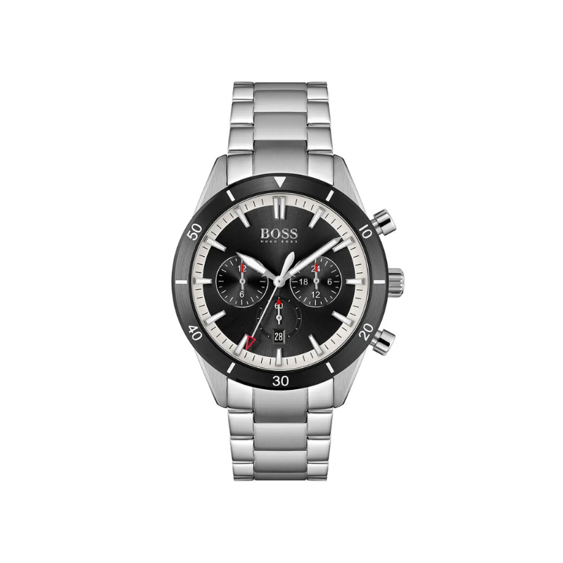 Hugo Boss Santiago Chronograph Black Dial Silver Stainless Steel Metal Bracelet Men’s Watch – 1513862