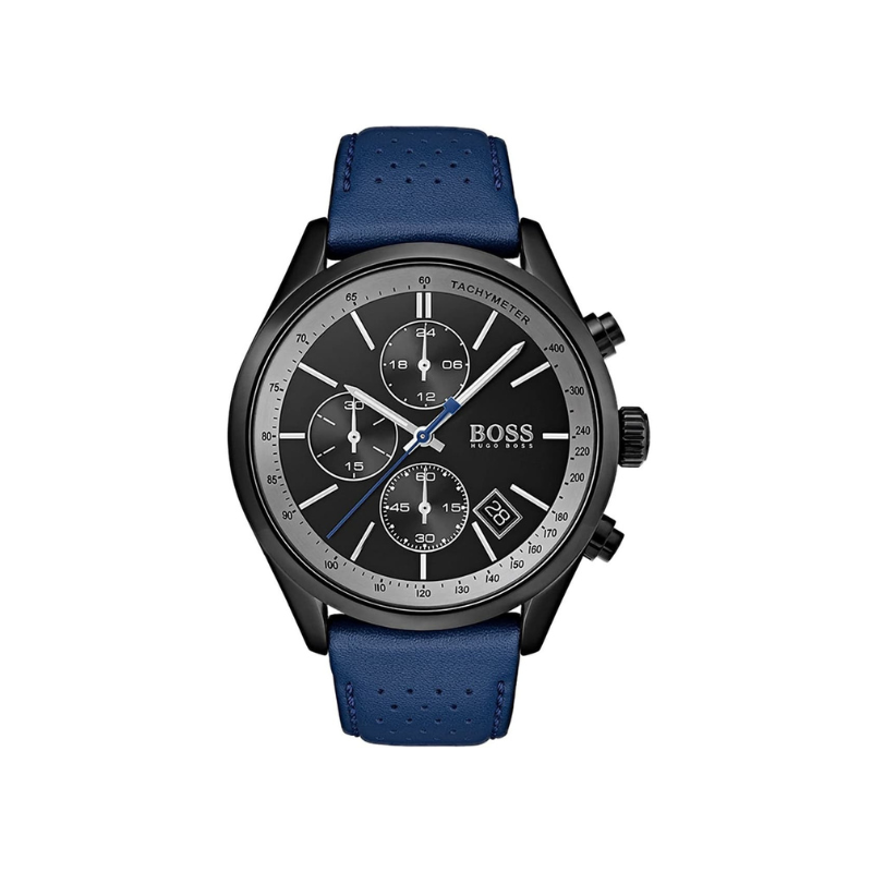 Hugo Boss Grand Prix Chronograph Black Dial Navy Leather Strap Watch – 1513563