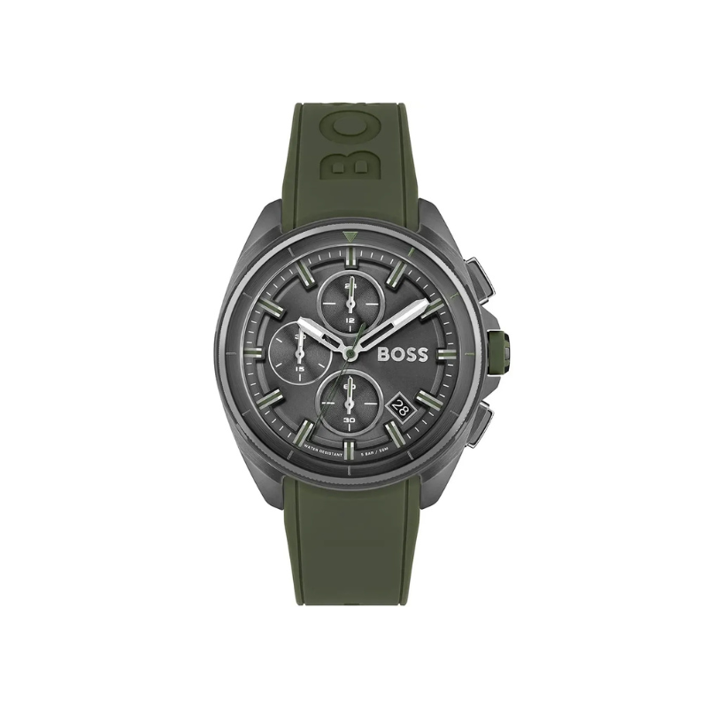 Hugo Boss Volane Chronograph Gray Dial Green Silicone Strap Watch – 1513952