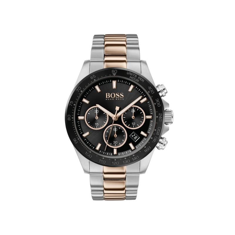 Hugo Boss Hero Chronograph Black Dial Silver & Rose Gold Stainless Steel Bracelet Watch – 1513757
