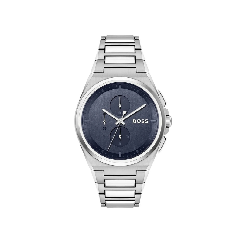 Hugo Boss Steer Chronograph Blue Dial Silver Stainless Steel Metal Bracelet Men’s Watch – 1514048