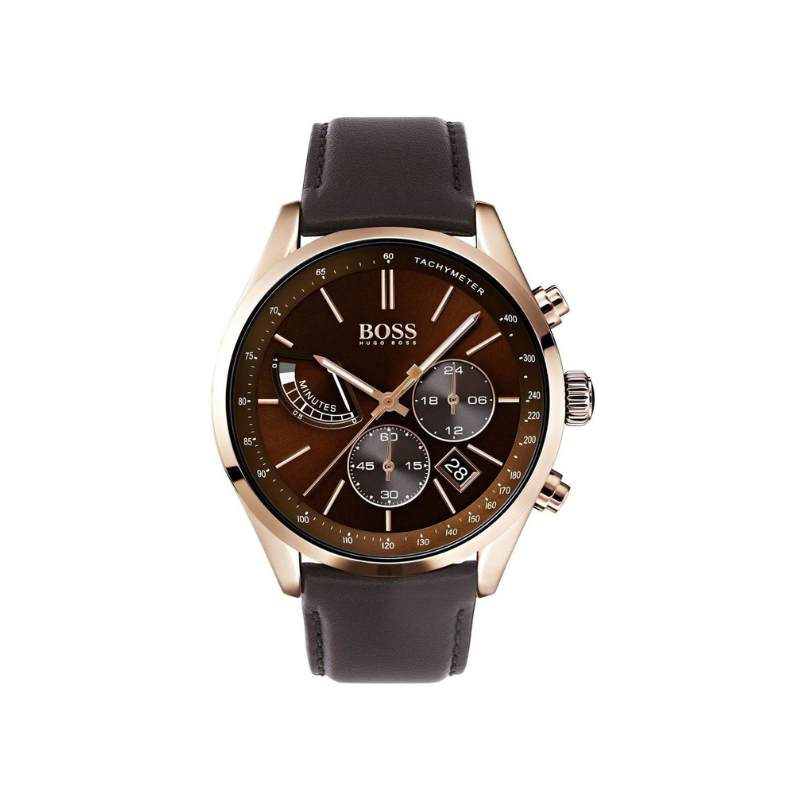 Hugo Boss Grand Prix Chronograph Brown Dial Brown Leather Strap Watch – 1513605