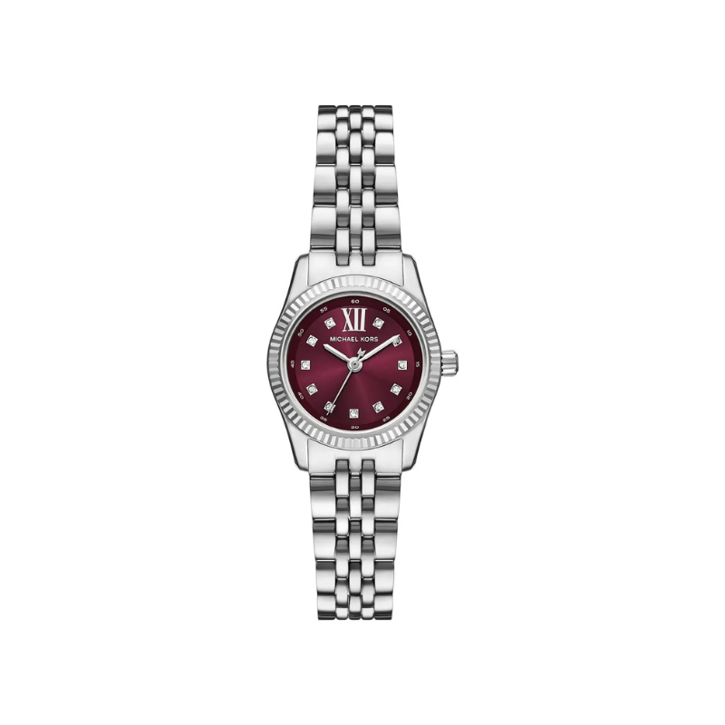 Michael Kors Mini Lexington Red Dial Silver-Tone Stainless Steel Bracelet – MK4968