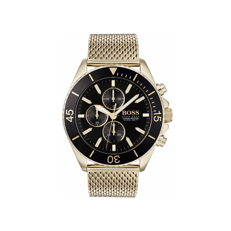 Hugo Boss Ocean Edition Chronograph Black Dial Gold Mesh Bracelet Watch – 1513703
