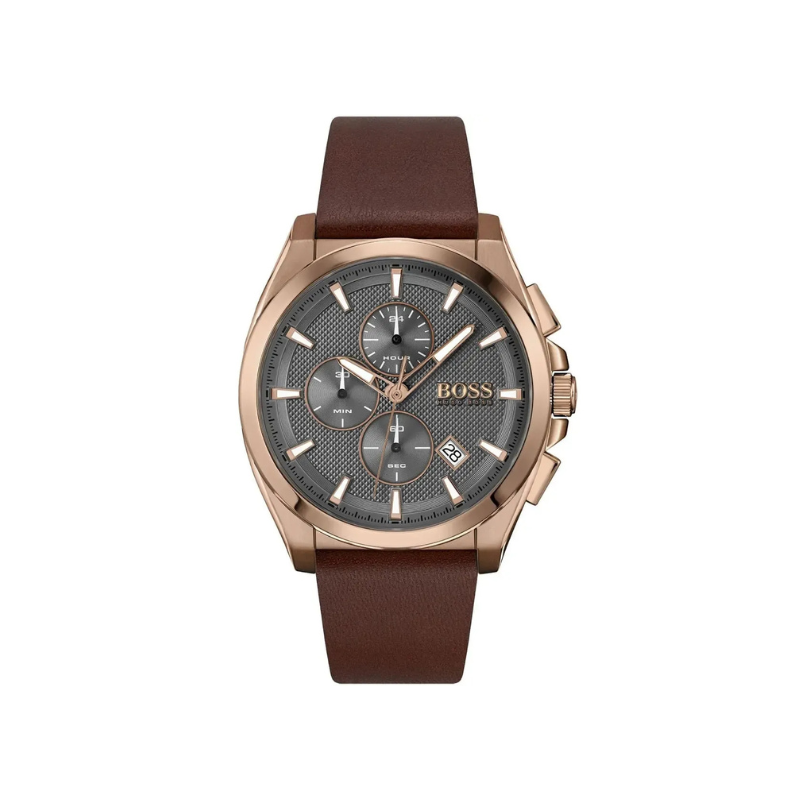 Hugo Boss Grandmaster Chronograph Silver Dial Brown Leather Strap Watch – 1513882