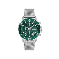 Hugo Boss Admiral Chronograph Green Dial Silver Mesh Stainless Steel Bracelet Men’s Watch – 1513905