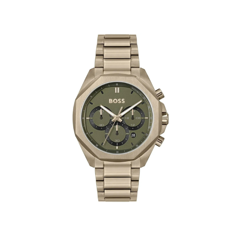 Hugo Boss Cloud Chronograph Olive Green Dial Rose Gold Stainless Steel Metal Bracelet Men’s Watch – 1514019