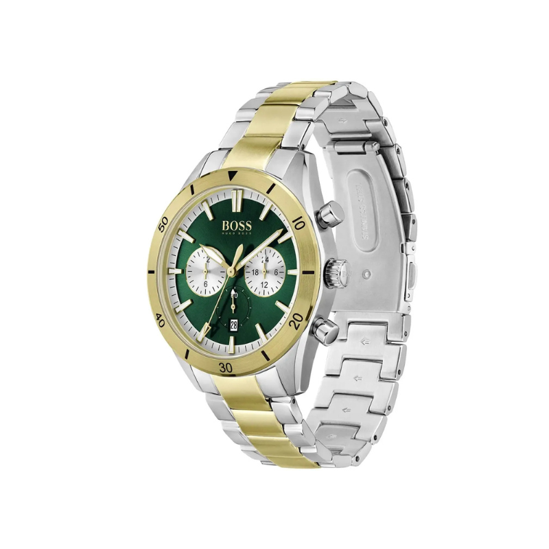 Hugo Boss Santiago Chronograph Green Dial Silver & Gold Stainless Steel Bracelet Watch – 1513872