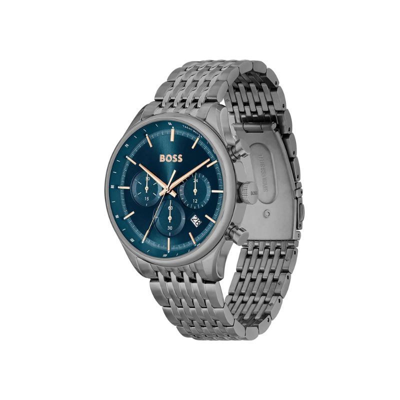 Hugo Boss Gregor Chronograph Blue Dial Gray Stainless Steel Metal Bracelet Men’s Watch – 1514083