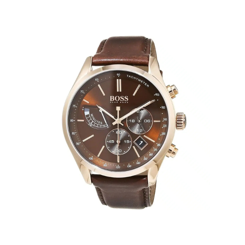Hugo Boss Grand Prix Chronograph Brown Dial Brown Leather Strap Watch – 1513605