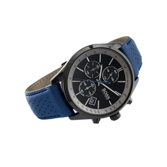 Hugo Boss Grand Prix Chronograph Black Dial Navy Leather Strap Watch – 1513563