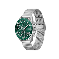 Hugo Boss Admiral Chronograph Green Dial Silver Mesh Stainless Steel Bracelet Men’s Watch – 1513905