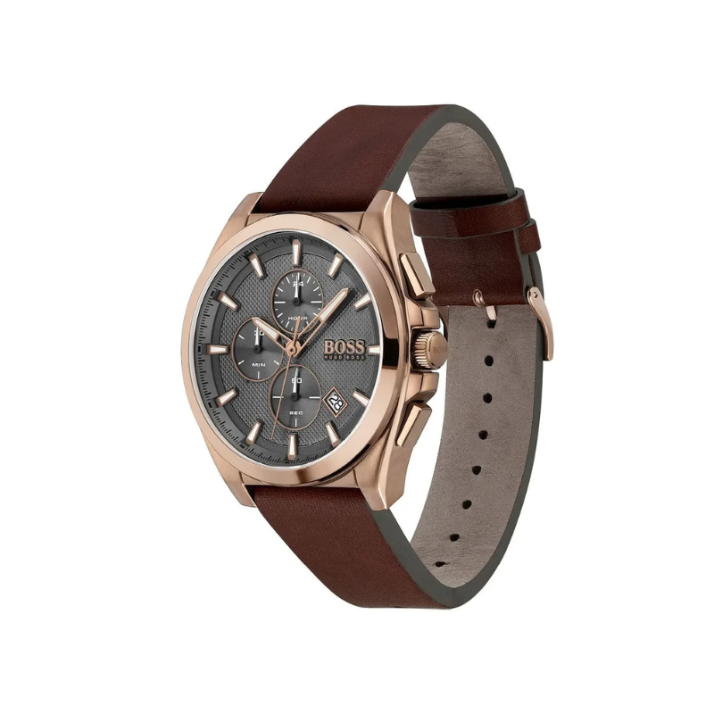Hugo Boss Grandmaster Chronograph Silver Dial Brown Leather Strap Watch – 1513882