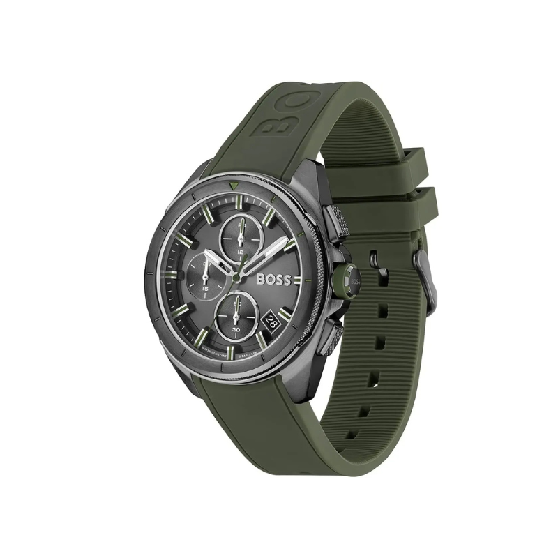 Hugo Boss Volane Chronograph Gray Dial Green Silicone Strap Watch – 1513952