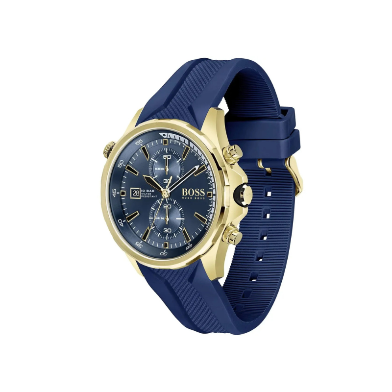 Hugo Boss Globetrotter Chronograph Blue Dial Blue Rubber Strap Watch – 1513822