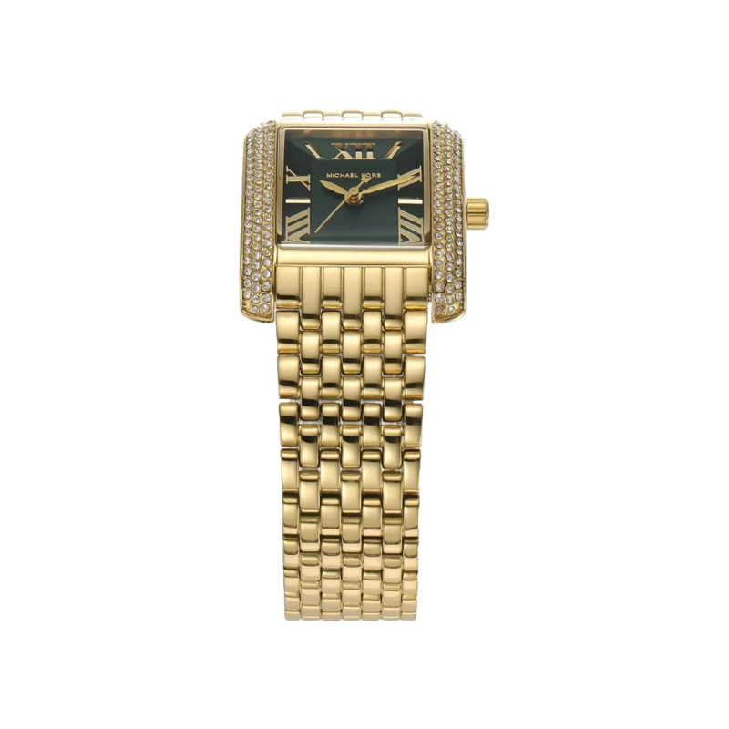 Michael Kors Petite Emery Pavé Green Dial Gold‑Tone Stainless Steel Bracelet – MK4742
