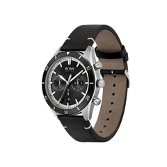 Hugo Boss Santiago Chronograph Black Dial Black Leather Strap Watch – 1513864