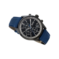 Hugo Boss Grand Prix Chronograph Black Dial Navy Leather Strap Watch – 1513563