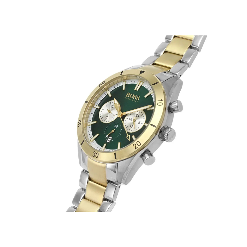 Hugo Boss Santiago Chronograph Green Dial Silver & Gold Stainless Steel Bracelet Watch – 1513872