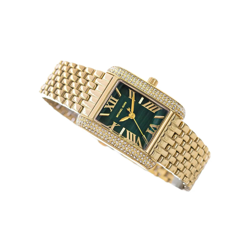 Michael Kors Petite Emery Pavé Green Dial Gold‑Tone Stainless Steel Bracelet – MK4742