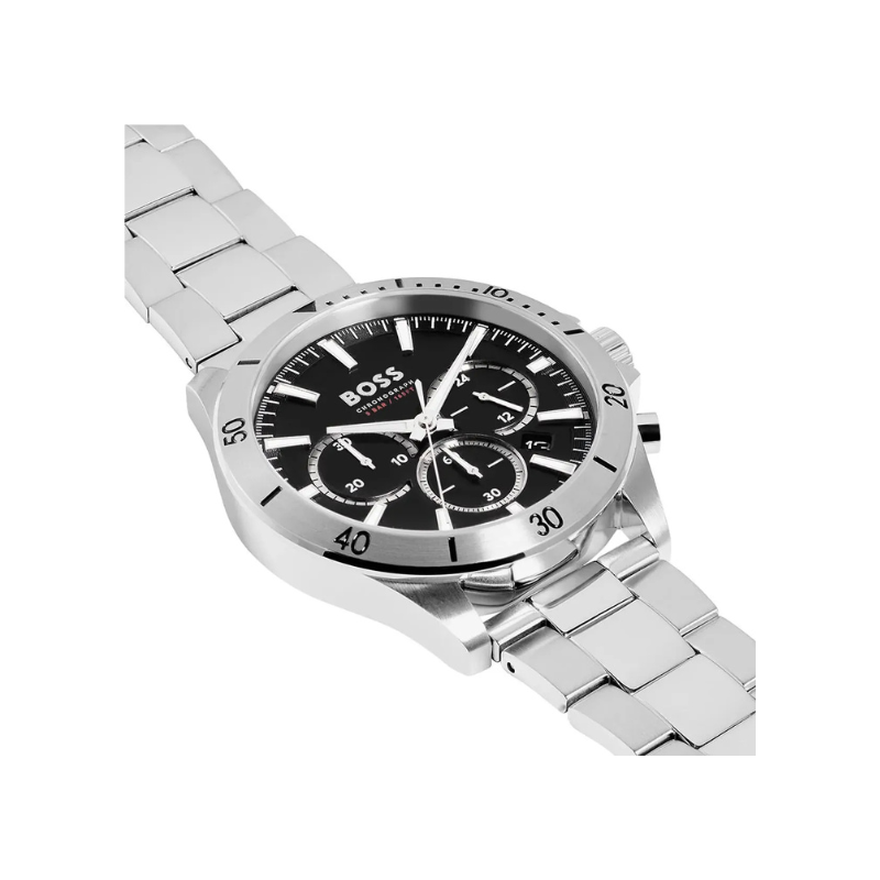Hugo Boss Troper Chronograph Black Dial Silver Stainless Steel Metal Bracelet Men’s Watch – 1514057