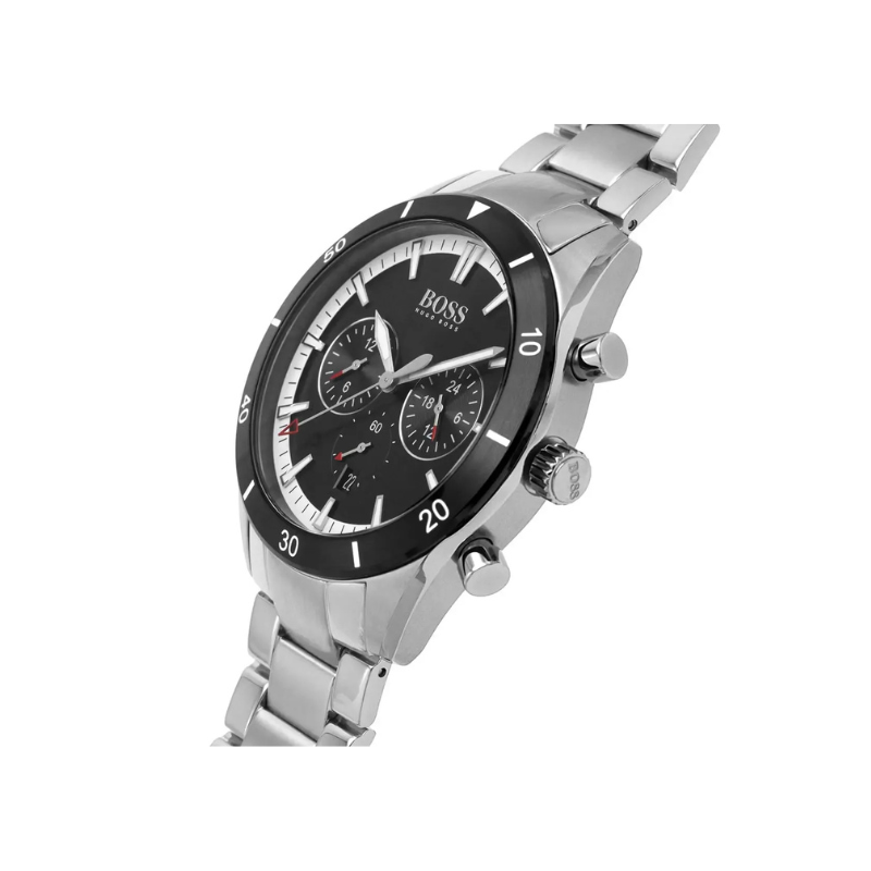 Hugo Boss Santiago Chronograph Black Dial Silver Stainless Steel Metal Bracelet Men’s Watch – 1513862