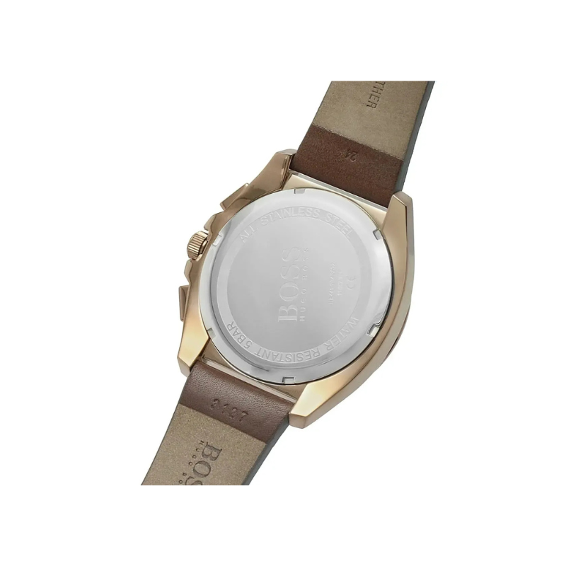 Hugo Boss Grandmaster Chronograph Silver Dial Brown Leather Strap Watch – 1513882
