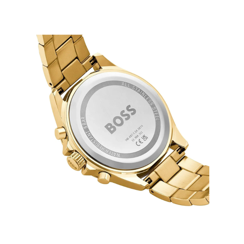 Hugo Boss Troper Chronograph Olive Green Dial Gold Stainless Steel Metal Bracelet Men’s Watch – 1514059