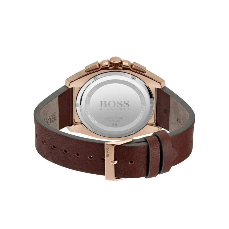 Hugo Boss Grandmaster Chronograph Silver Dial Brown Leather Strap Watch – 1513882