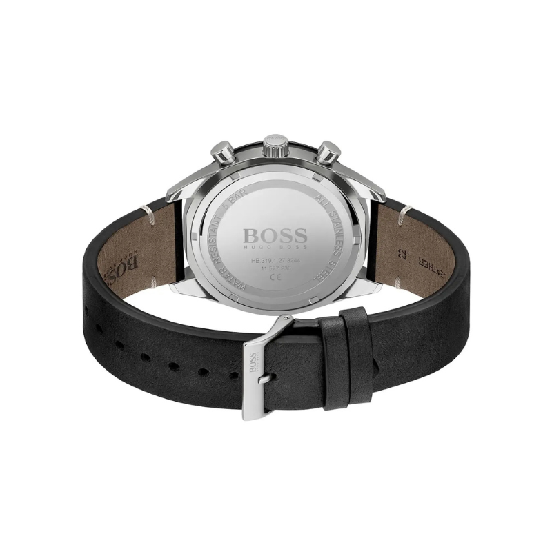 Hugo Boss Santiago Chronograph Black Dial Black Leather Strap Watch – 1513864