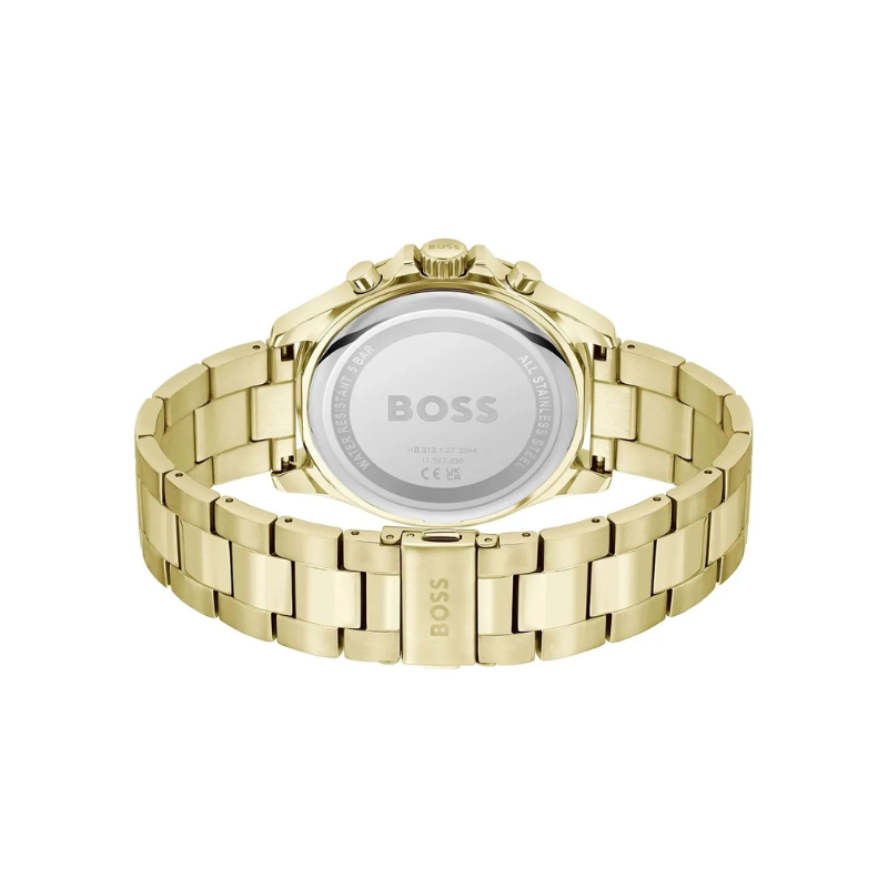Hugo Boss Troper Chronograph Olive Green Dial Gold Stainless Steel Metal Bracelet Men’s Watch – 1514059