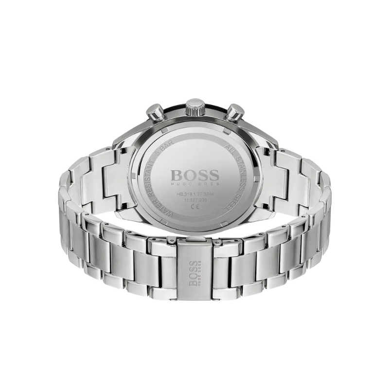 Hugo Boss Santiago Chronograph Black Dial Silver Stainless Steel Metal Bracelet Men’s Watch – 1513862