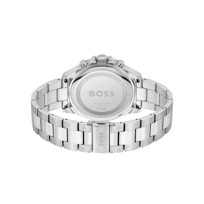 Hugo Boss Troper Chronograph Black Dial Silver Stainless Steel Metal Bracelet Men’s Watch – 1514057