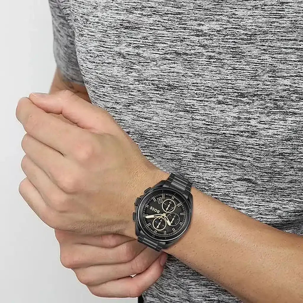 Hugo Boss Volane Chronograph Black Dial Black Stainless Steel Bracelet Watch – 1513950
