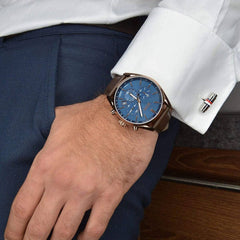 Hugo Boss Champion Chronograph Blue Dial Brown Leather Strap Watch – 1513817