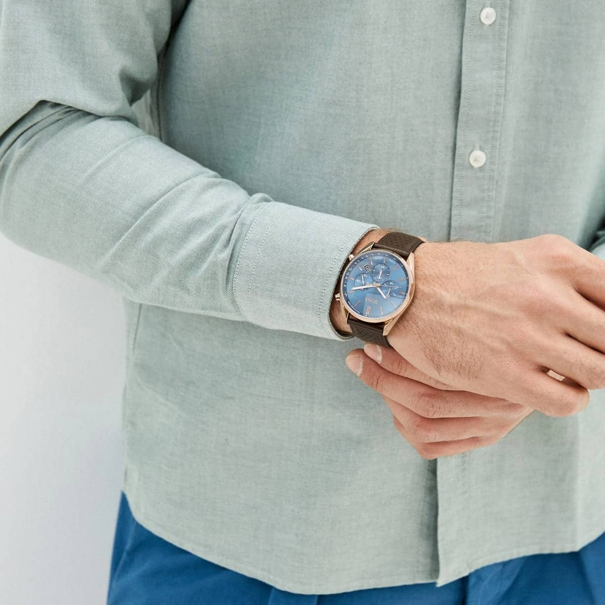 Hugo Boss Champion Chronograph Blue Dial Brown Leather Strap Watch – 1513817