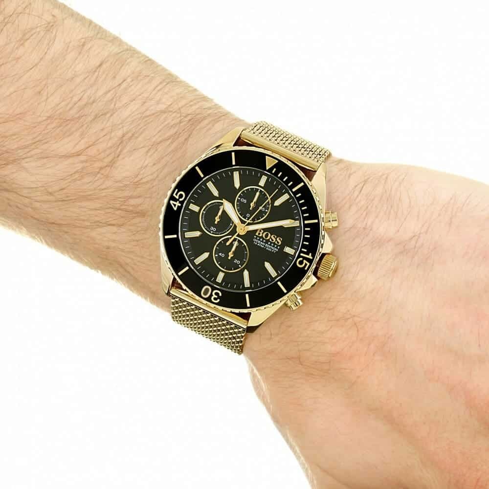 Hugo Boss Ocean Edition Chronograph Black Dial Gold Mesh Bracelet Watch – 1513703