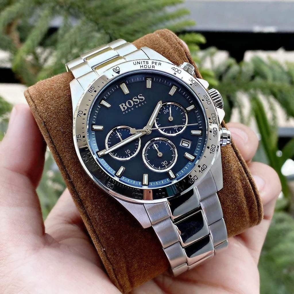 Hugo Boss Hero Chronograph Blue Dial Silver Stainless Steel Metal Bracelet Men’s Watch – 1513755