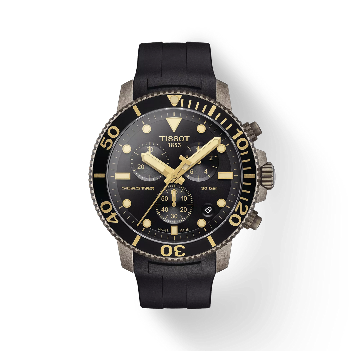 Tissot Seastar 1000 Chronograph 🔘 Black Dial Black Silicone Strap – T120.417.37.051.01