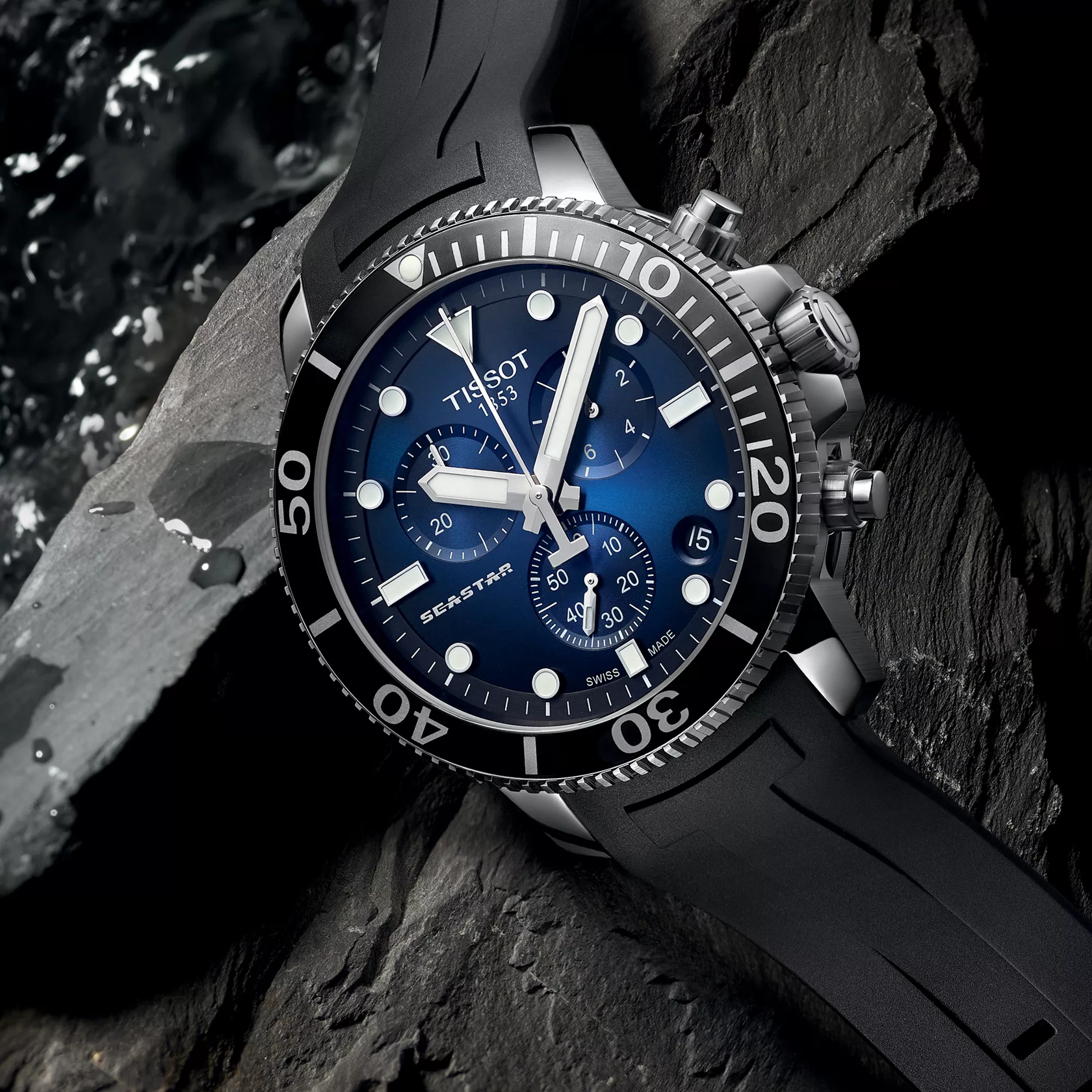 Tissot Seastar 1000 Chronograph Blue Dial Black Silicone Strap Watch – T120.417.17.041.00